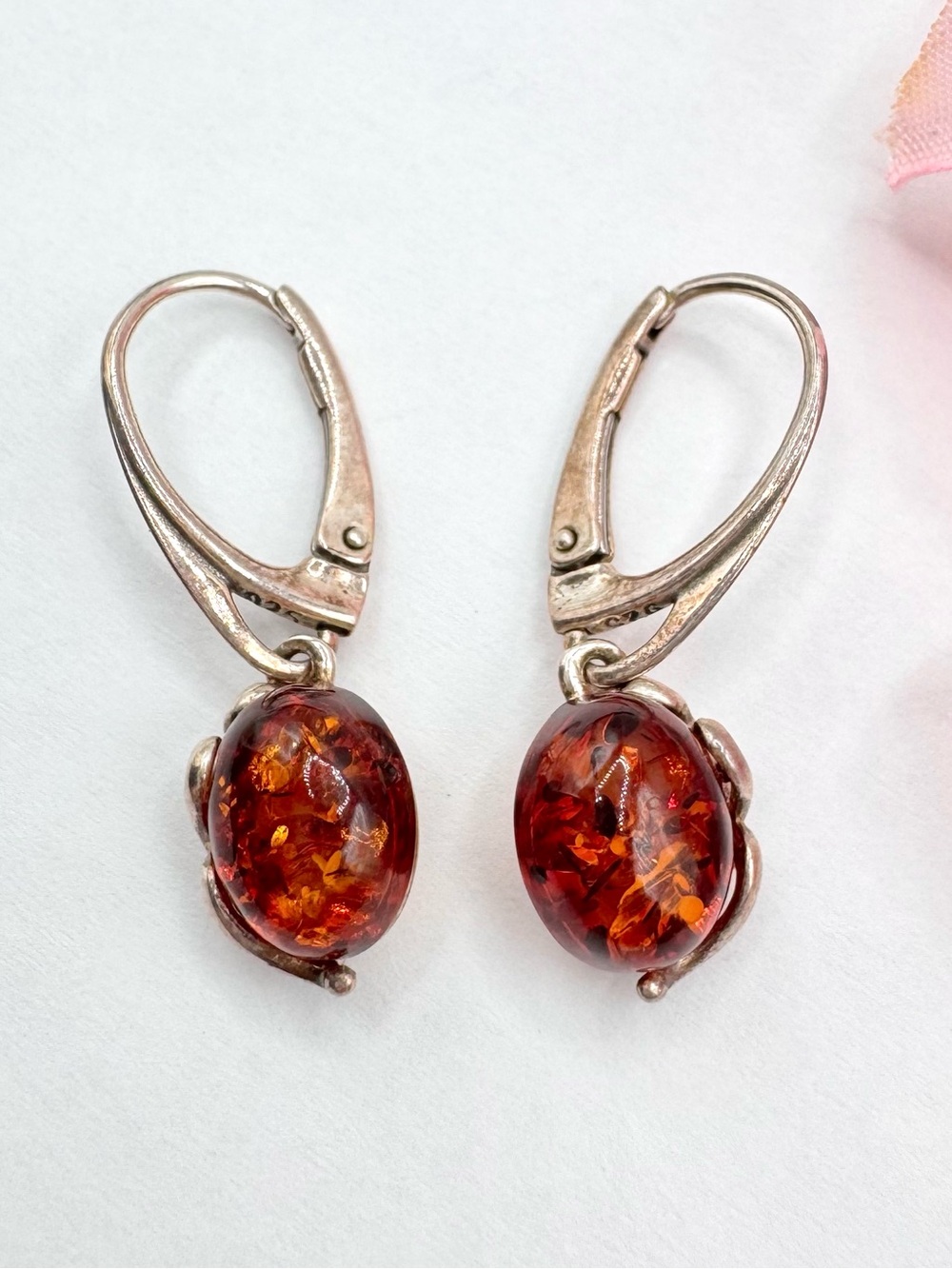 925 Sterling Silver Amber Drop Earrings Stamped Acid Tested Earthy Forestcore
